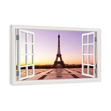 Imagem de NHLDZYH Janela de arte de parede com impressão em tela. Vista de janela falsa. Impressão de imagem natural em tela. Arte de cenário para decoração de sala de estar. (Vista da Torre Eiffel de Paris 08