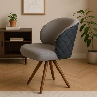 Imagem de Poltrona Giratória com Revestimento em LinhoChumbo com Courino Preto – Dior Exclusiva