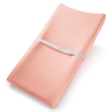 Imagem de Comfy Cubs Capa de trocador de musselina - Macia, respirável e lavável, lençol com elástico 100% algodão para o conforto do bebê - Ajuste universal para trocador de bebê plano e curvo - renda rosa