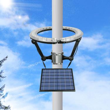 Imagem de Tibrellian Luz de mastro de bandeira solar, 5090 lúmens, poste de bandeira alimentada por energia solar, 12000 mAh 32 luzes de LED, até 15 horas, IP65 à prova d'água, braçadeira ajustável serve para