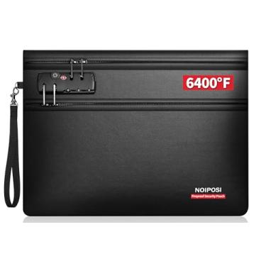 Imagem de Noiposi Bolsa de documentos à prova de fogo de 3,537 °C com fechadura, compartimentos de zíper duplo à prova de fogo para dinheiro e documentos, bolsa à prova de fogo com isolamento térmico de 12