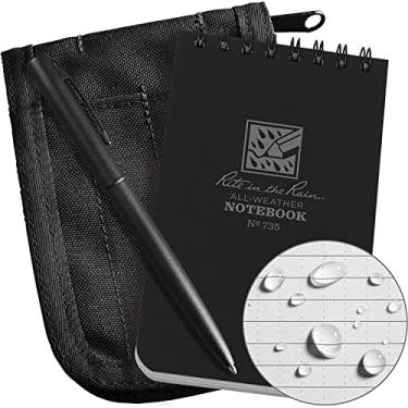 Imagem de Rite in the Rain Kit de caderno espiral superior à prova de intempéries de 7,6 cm x 12,7 cm: Capa de tecido CORDURA preta, caderno preto de 7,6 x 12,7 cm e caneta à prova de intempéries (nº 735B-KIT)
