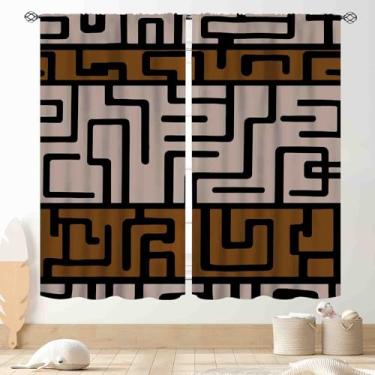 Imagem de Cortinas de lama africanas, boêmia moderna estampa geométrica abstrata tribal africana padrão étnico boho marrom blackout cortinas de janela para sala de estar, quarto, cozinha, banheiro, 106,7 x