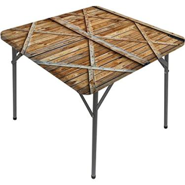 Imagem de Enseada de mesa quadrada rústica, porta de madeira tradicional com fotografia antiga vertical e tábuas de fazenda, adequada para toalha de mesa de centro quadrada, serve para mesa quadrada de 61 x 61