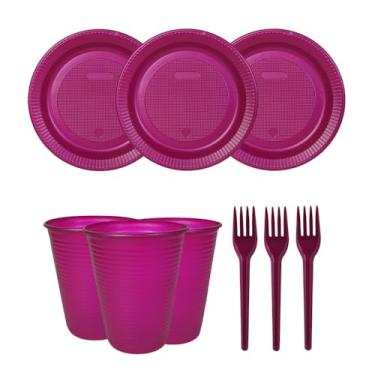 Imagem de Kit Descartáveis Perolados Festa 50 Pessoas - Fucsia