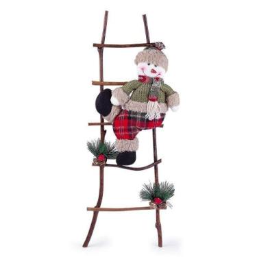 Imagem de Escada De Natal Decorativa Rústica Em Poliéster Com Boneco 60cm Boneco