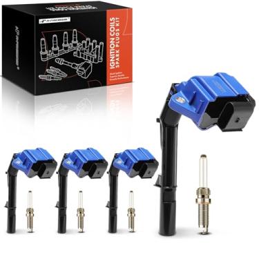 Imagem de A-Premium (azul) Conjunto de 8 bobinas de ignição e velas de ignição irídio compatíveis com Mercedes-Benz C300, C350e, E300, Sprinter 1500 2500 3500, GLC300, GLA250, SLK300, SLC300 e Infiniti Q50, Q60