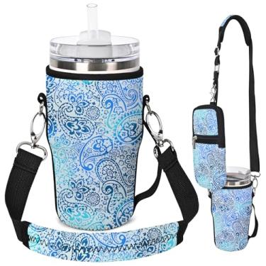 Imagem de AUPET Bolsa de transporte para garrafa de água adequada para copo Stanley Flowstate IceFlow Yeti de 30/20 /396.9 g, acessórios para copos com bolsa de telefone e alça (flor de paisley, adequado para