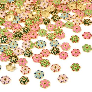 Imagem de Spritewelry 160 peças de tampas de contas de flores, tampas douradas vintage de 5 pétalas florais, 8 mm, 8 cores, liga esmaltada, espaçador, contas, terminais para fazer joias, brincos, colar