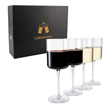 Imagem de LEMONSODA Taças de vinho de luxo - design elegante de borda reta de cristal - Desfrute de vinho tinto ou branco + coquetéis - 450 ml (425.2 g) sem chumbo - lindo presente (conjunto de 4)