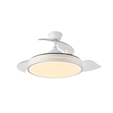 Imagem de Ventilador de Teto LED 3 Pás Retrátil Potente Branco, 3 Cores de luz, Controle Remoto, Alto Padrão Great Home 127V/220V