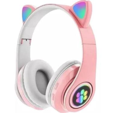 Imagem de Fone de Ouvido Bluetooth Orelha de Gato Rosa Meninas Moda - Ltomex