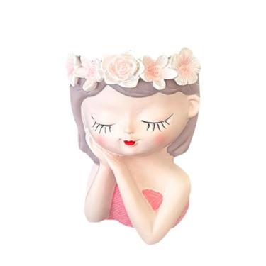 Imagem de WeiLaiKeQi Vaso de flores com cabeça de fada, decoração para plantas pequenas, enfeite de mesa, vaso de resina exclusivo, decorativo para jardim de casamento, Rosa