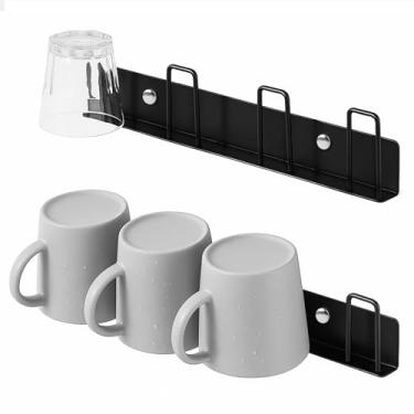 Imagem de ENFANTRY Suporte de caneca suporte de caneca de café, suporte de caneca moderno montado na parede com quatro ganchos de caneca para café, cozinha, casa de fazenda, decoração de casa, preto, conjunto