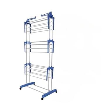 Imagem de Varal Retrátil de Chão Vertical - Suporte Resistente com Abas Dobráveis para Roupas(Azul)