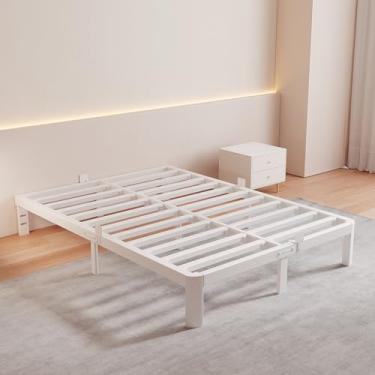 Imagem de KZZLOL Moldura de cama de casal branca de 25 cm, moldura de cama de casal baixa sem necessidade de mola box com rolhas de colchão, cabeceira DIY, suporte de aço resistente 1,360 kg, pernas
