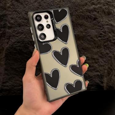 Imagem de MVVKKY para Samsung S24 Plus Luxury Electroplate Love Heart Phone Case Cover (para Samsung S24 Plus/Preto HeiAX)