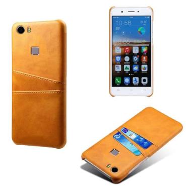 Imagem de Capas Compatível com VIVO X play 5,Caso de couro PU-Tampa de telefone a prova de choque com 2 slots de cartão,Proteção anti-impressão digital e anti-gota-Yellow