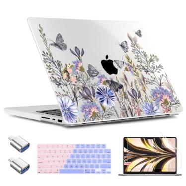 Imagem de TWOLSKOO Capa para MacBook Pro de 14 polegadas M4 M3 M2 M1 (2025-2021) A3112 A3185 A3401 A2918 A2992 A2779 A2442, capa rígida de plástico, capa de teclado e adaptador tipo C e protetor de tela, flor
