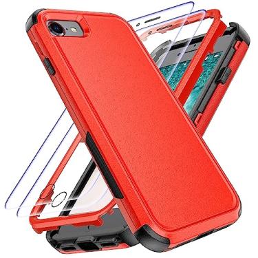 Imagem de YmhxcY Capa para iPhone SE 2022/3rd/2020, capa para iPhone 8/7 com [2 peças] Protetores de tela flexíveis EPU, [à prova de choque] [à prova de quedas] Capa de proteção para Apple iPhone 8 de 4,7 polegadas Vermelho/Preto