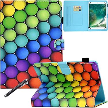Imagem de Capa universal de 8 polegadas, capa protetora GSFY Pretty Folio Stand Capa de couro com suporte Stylus para iPad Mini/Samsung/Kindle/Huawei/Lenovo/Nook tablet de 7,9 a 8,5 polegadas, círculo colorido