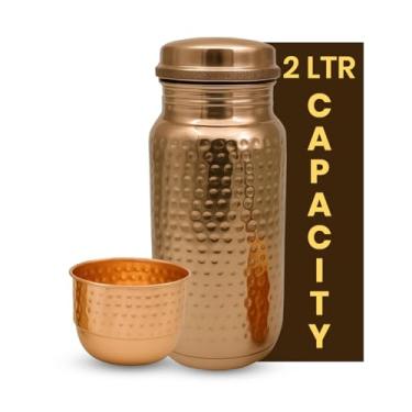 Imagem de LEATHERVINES Garrafa de água de cobre 100% puro feita à mão | Recipiente de água de cobre extra grande de 2 litros de 2 litros - beba mais garrafa de água