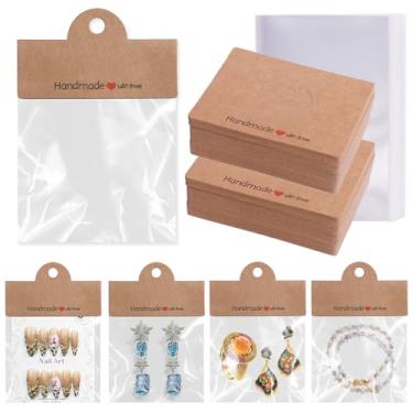 Imagem de MICATINDO 100 peças de cartões de exibição de pulseira com 100 peças de sacos de joias, sacos de embalagem transparentes grossos para pequenas empresas, pulseira, chaveiro, pingentes, brincos