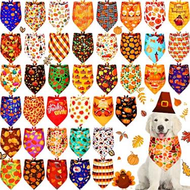 Imagem de 40 peças de bandanas de cachorro de Ação de Graças outono abóbora babadores de cachorro triângulo reversível personalizado bandana ajustável folha de bordo lenço para animais de estimação cachecol lavável para férias cosplay gatos animais de estimação cães (peru)
