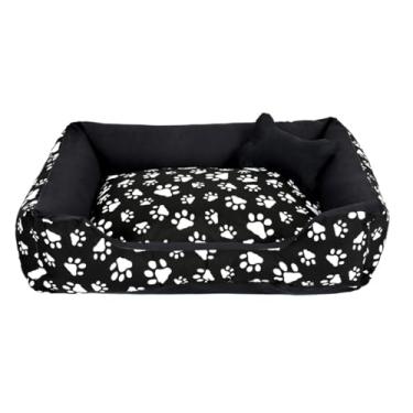 Imagem de Cama pet shop grande (G) caminha para cachorro gato fundo impermeável lavavel com zíper(Patinha Branco/Preto (G))