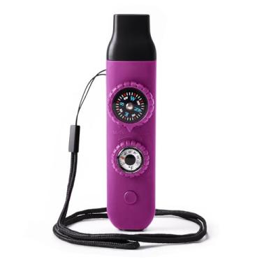 Imagem de Apito de segurança de sobrevivência de emergência, apito para crianças com cordão, bússola, termômetro, ideal para caiaque, passeios de barco, caminhadas, acampamento, escalada (ameixa)