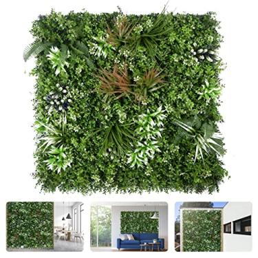 Imagem de FOSZMAC Painéis de parede de plantas artificiais, painéis de buxo vegetal de 100 cm x 100 cm com proteção UV, cerca de tela de privacidade de hera de grama sintética (A001)