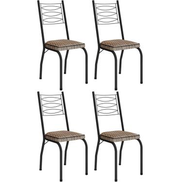 Imagem de Kit 4 Cadeiras Aço Carbono Tubular Metálica Acabamento D-25 Luana Preto-rattan