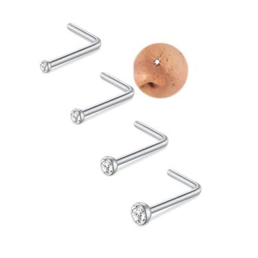 Imagem de MODRSA Piercing de nariz de titânio 20 g grau implante titânio piercing de nariz em forma de L prata piercing de narina calibre 20 pequeno minúsculo hipoalergênico aço cirúrgico joia de narina 1,5 mm