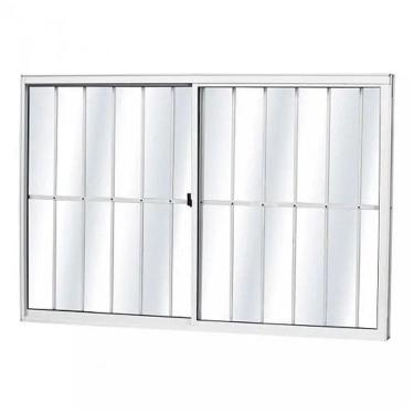 Imagem de Janela de Alumínio Branco 2 Folhas Vidro Liso 100x100cm (LxA) Com Grade Quality