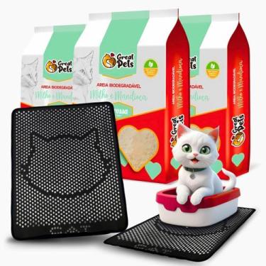 Imagem de Kit 3 Areia Biodegradável Grossa 2Kg Great Pets Com Tapete
