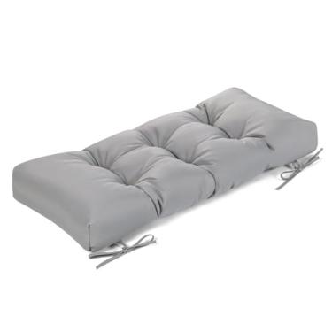 Imagem de ROFIELTY Almofada de banco para ambientes externos, tecido impermeável/à prova de sol, almofada de banco tufada com 2 laços, adequada para banco de jardim ao ar livre/balanço/móveis internos (cinza
