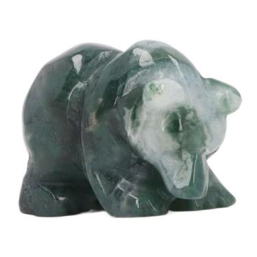 Imagem de Naroote Estátua de Crystal Bear, Decoração de Urso de Cristal de 1,5 Polegadas Calma Felicidade Sortuda Delicada Cura para Mesas Tabelas de Entrada (AGATE DE MOSS)