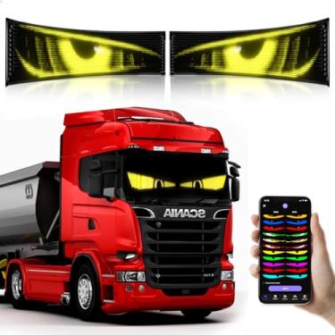 Imagem de GOTUS 2 peças de LED para para-brisas de caminhão, luz de olhos de diabo para carros, sinais de LED programáveis de rolagem flexível, cores de editor personalizado, animações, texto