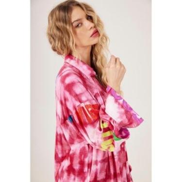 Imagem de Chemise Ampla Estampa Love Rosa Tie Dye Yacamim L4-Feminino