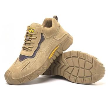 Imagem de Lzyjckh Calçados de segurança leves masculinos para trabalho Calçado antiderrapante com biqueira de aço Calçados para trekking, trilhas e montanhismo,Sand,Foot length 25.5cm