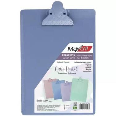 Imagem de Prancheta Oficio Prendedor Plástico Acrílico Azul Pastel - Maxcril