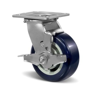 Imagem de FOVERSWIVE Rodízios industriais de 12,7 cm x 5 cm - Rodízios resistentes, poliuretano em rodízios de poliolefina - Capacidade de carga de até 362 kg, uso para carrinho U-boat, caminhão plataforma (1