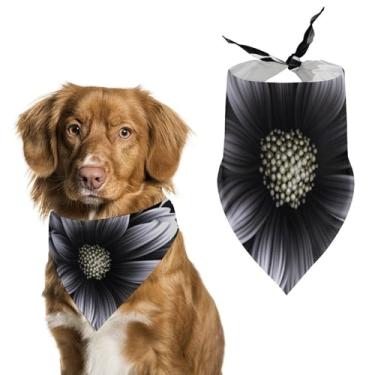 Imagem de Cachecol preto com estampa de flores para animais de estimação cachecol triangular de poliéster - tamanho único (70 x 30 cm)