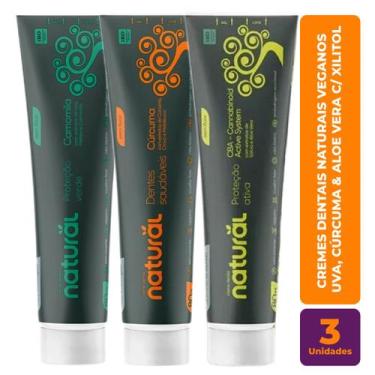 Imagem de Kit c/ 3 Cremes Dentais Naturais Veganos - Uva, Cúrcuma & Aloe Vera co
