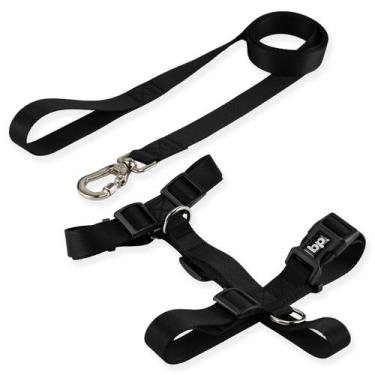 Imagem de Coleira Peitoral Com Guia Para Cachorro Cães Basic Pet, Preto, M