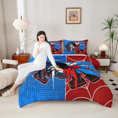 Imagem de Conjunto de edredom infantil com teia de aranha, tamanho solteiro, aracnídeo, aracnídeo, animal, decoração de quarto para meninos, meninas, mulheres, homens, edredom moderno, bloco moderno, edredom de