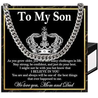Imagem de SUTERY Colar To My Son de Mom and Dad, corrente cubana para filho, presentes de Natal com cartão de mensagem e caixa, Aço inoxidável, Sem Pedra Preciosa