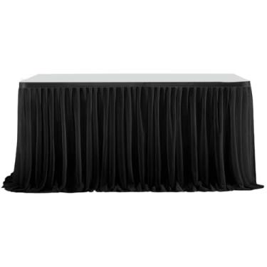 Imagem de CREATCABIN Saia de mesa preta de 1,8 m, saia de mesa retangular, plissada, toalha de mesa de poliéster, com fita adesiva, para decoração de festa de aniversário de princesa, casamento, banquete
