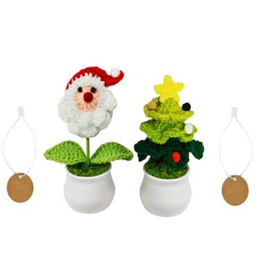 Imagem de Mini vasos de plantas e flores de crochê feitos à mão para apoio emocional | apreciação de professores e funcionários | formatura de aniversário | Decoração de mesa de escritório em casa