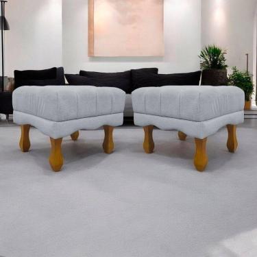 Imagem de Kit 2 Puffs Decorativos Duque Retangular Bouclé Premium Capitonê - Cinza Buclê